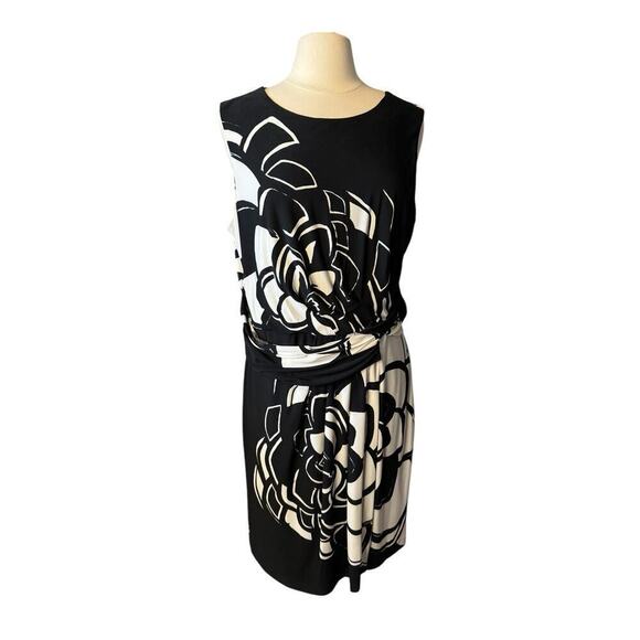 Donna Morgan Black and White Floral Dress Size 16 Knee Length Sleeveless - Picture 1 of 7